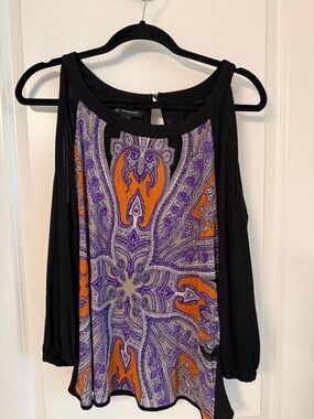 INC International Concepts Purple & Orange Paisley Cold-Shoulder Blouse